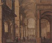 Jan Van Vucht The interior of a reformed church,with a beggar soliciting alms from an elegant company china oil painting artist